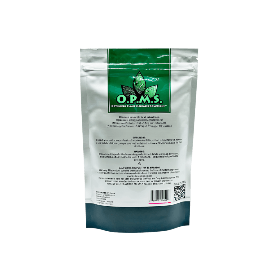 O.P.M.S. Silver Kratom Powder 16oz - Maeng Da Red Vein package back