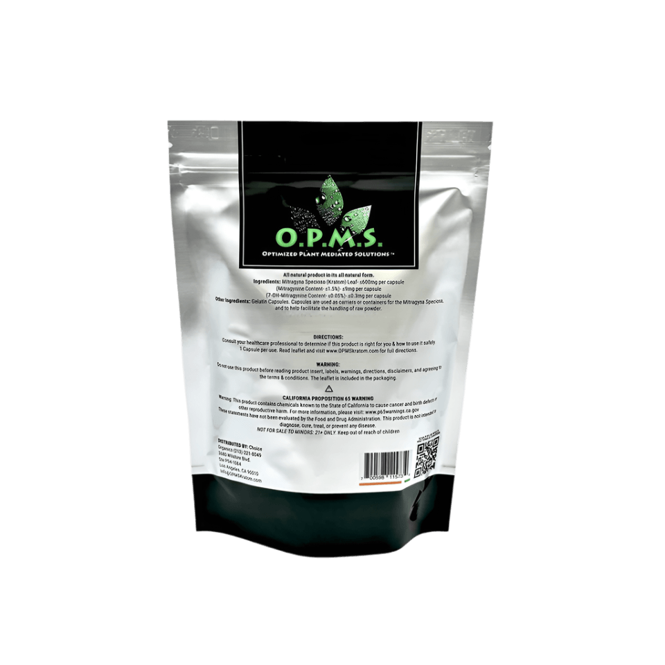 O.P.M.S. Silver Kratom Powder 16oz - Malay Green Vein package back