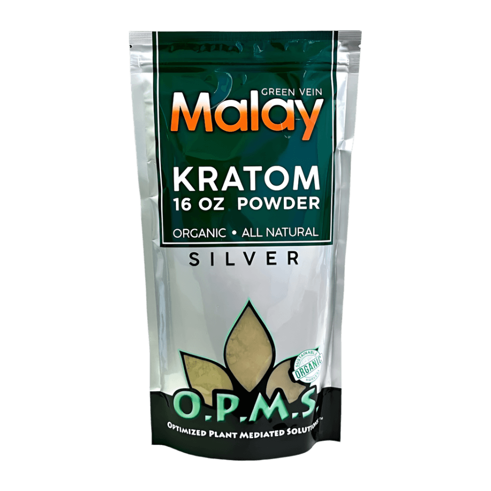 O.P.M.S. Silver Kratom Powder 16oz - Malay Green Vein