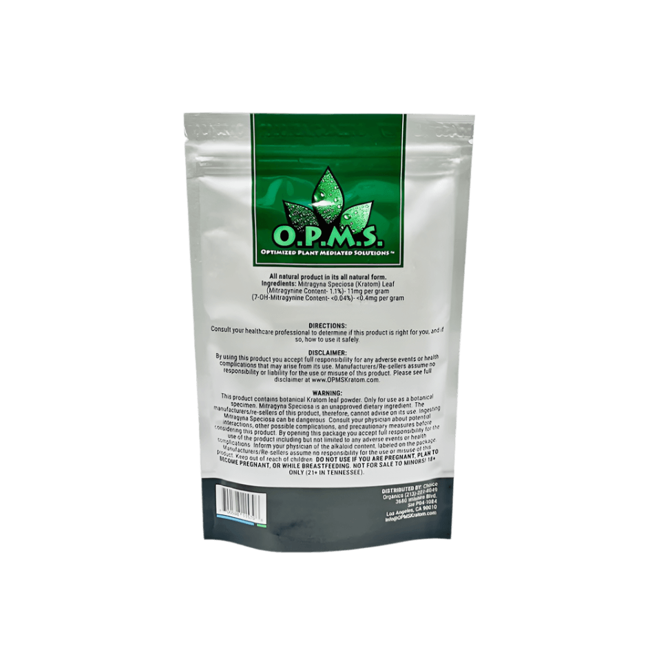 O.P.M.S. Silver Kratom Powder 16oz - Thai Green Vein package back