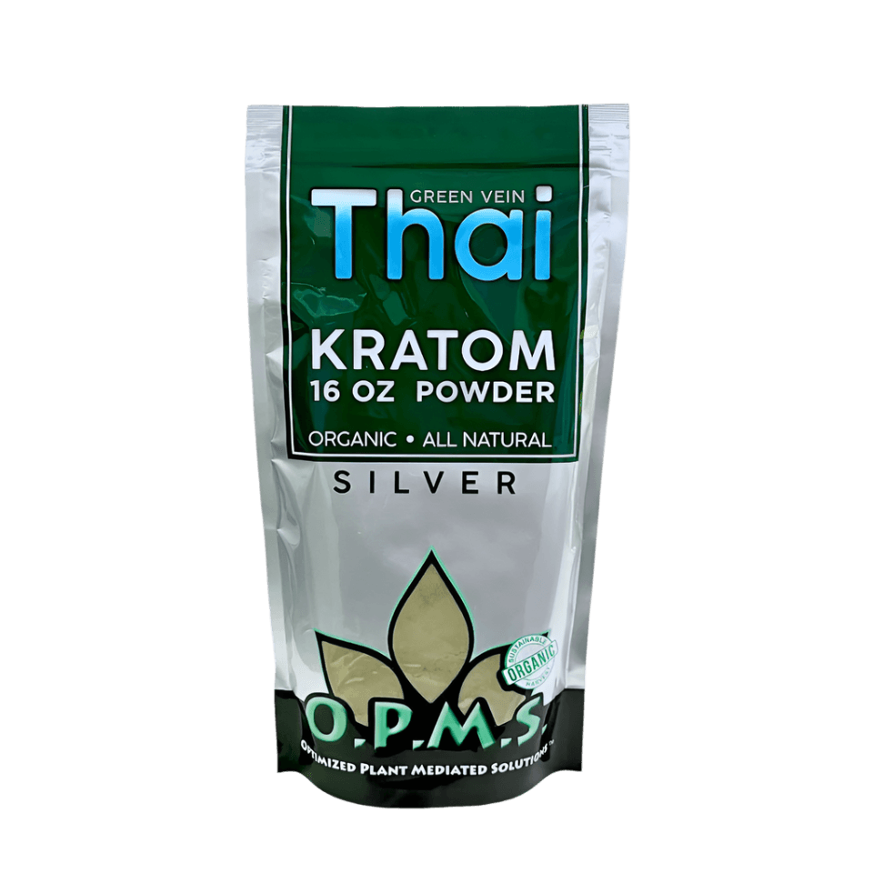 O.P.M.S. Silver Kratom Powder 16oz - Thai Green Vein