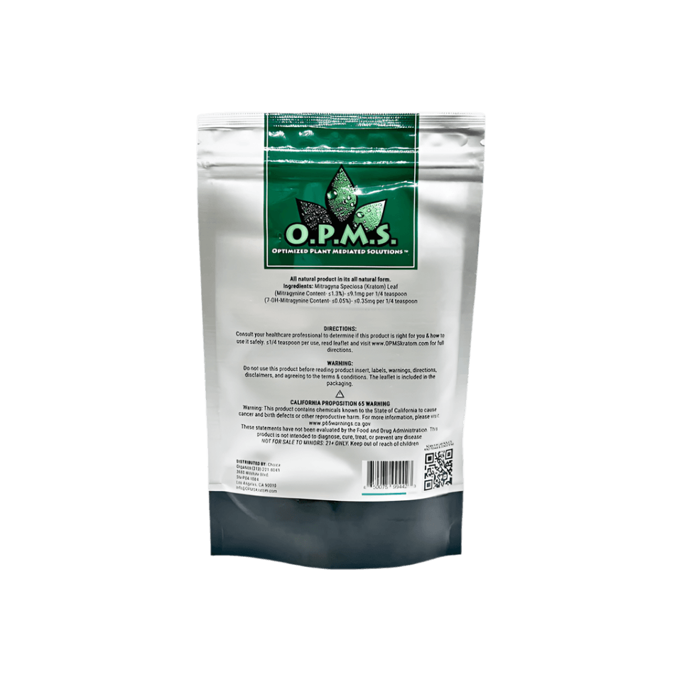 O.P.M.S. Silver Kratom Powder 4oz - Indo White Vein package back
