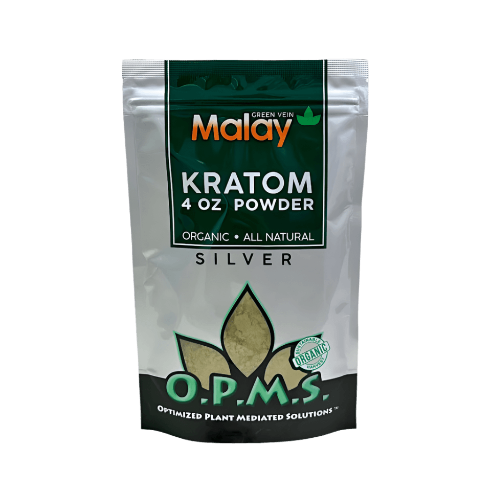 O.P.M.S. Silver Kratom Powder 4oz - Malay Green Vein