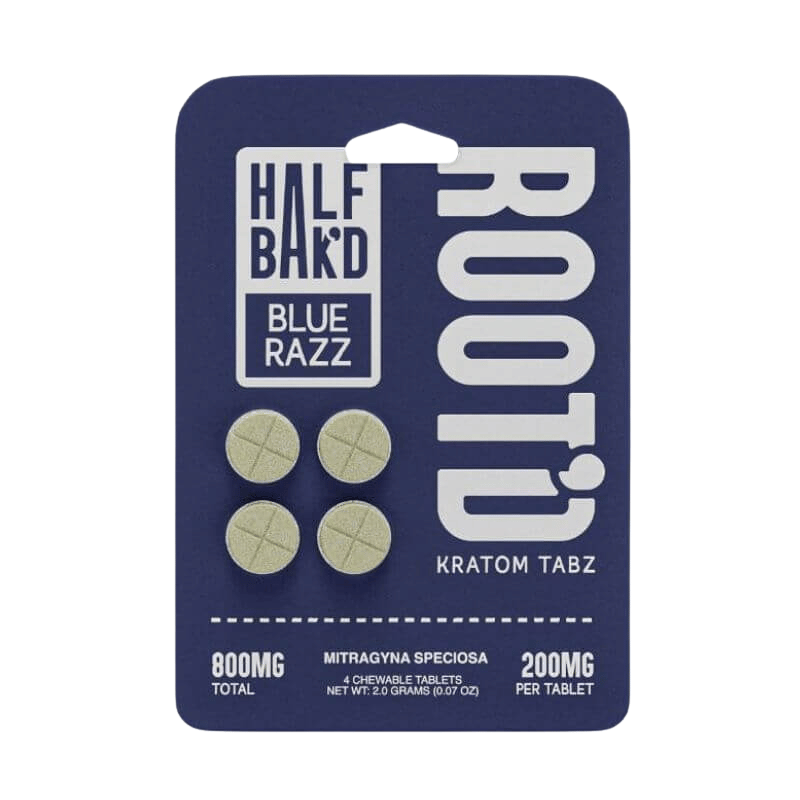 Half Bak'd Root'd Blue Razz kratom tablets 200MG 4-count