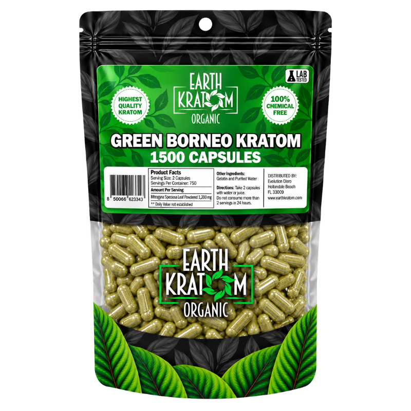 earth kratom capsules green borneo 1500ct