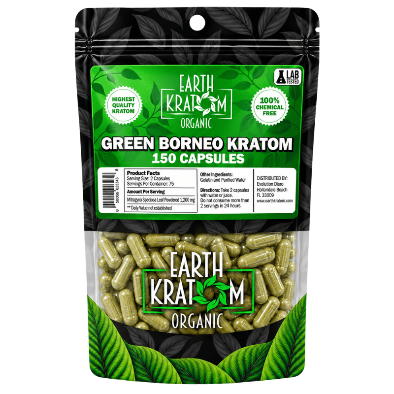 earth kratom capsules green borneo 150 capsules