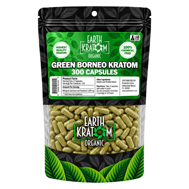 earth kratom capsules green borneo 300ct