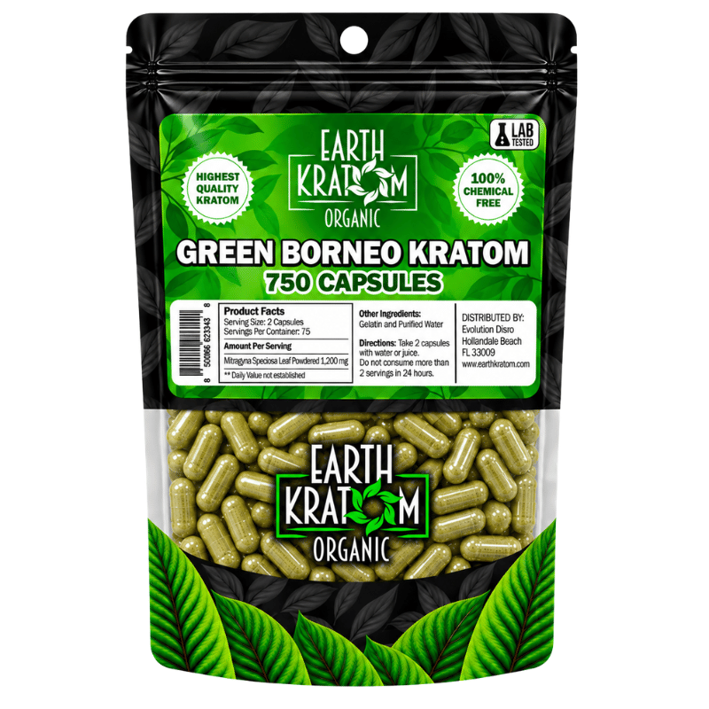 earth kratom capsules green borneo 750ct