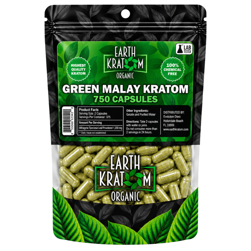 earth kratom capsules green malay 750ct