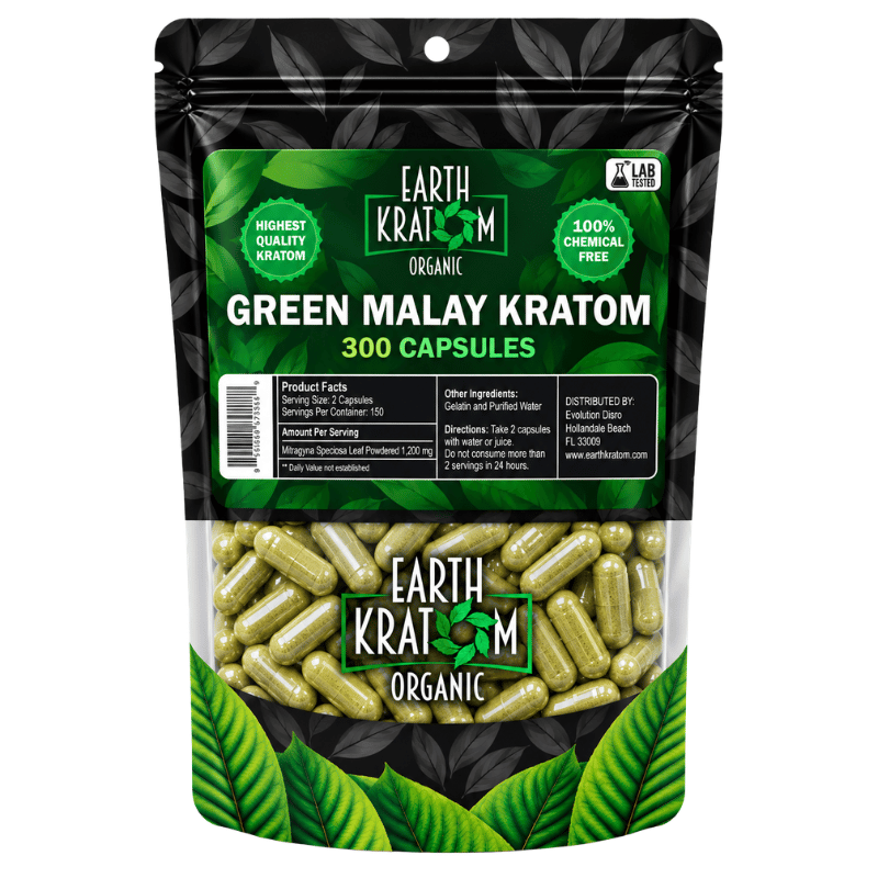 earth kratom capsules green malay 300ct
