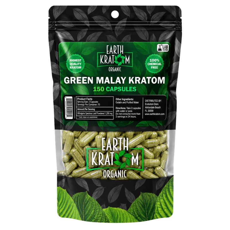 earth kratom capsules green malay 150 capsules