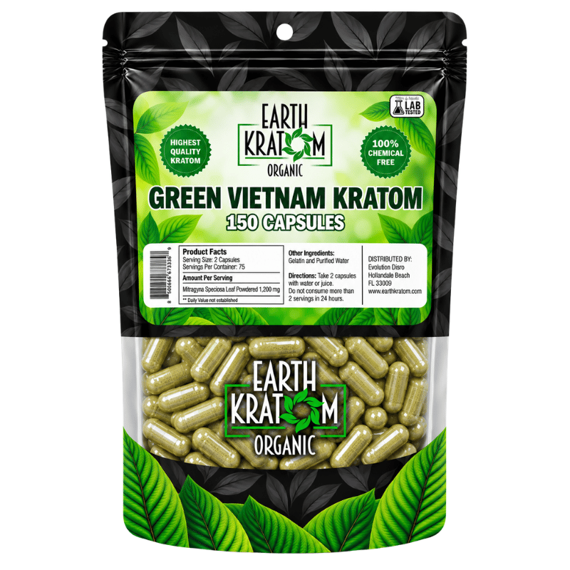 earth kratom capsules green vietnam 150ct