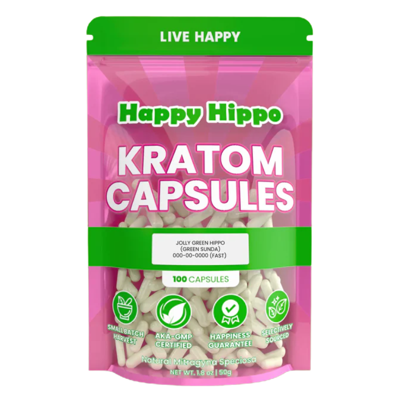 Happy Hippo Kratom Capsules 100ct - Jolly Green Hippo Super Green
