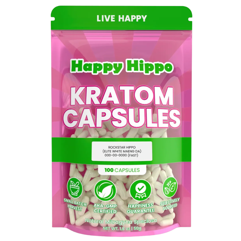 Happy Hippo Kratom Capsules 100ct - Maeng Da White Vein
