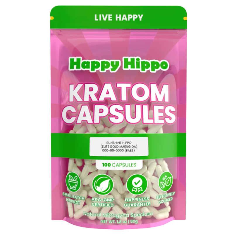 Happy Hippo Kratom Capsules 100ct - Maeng Da Yellow Vein