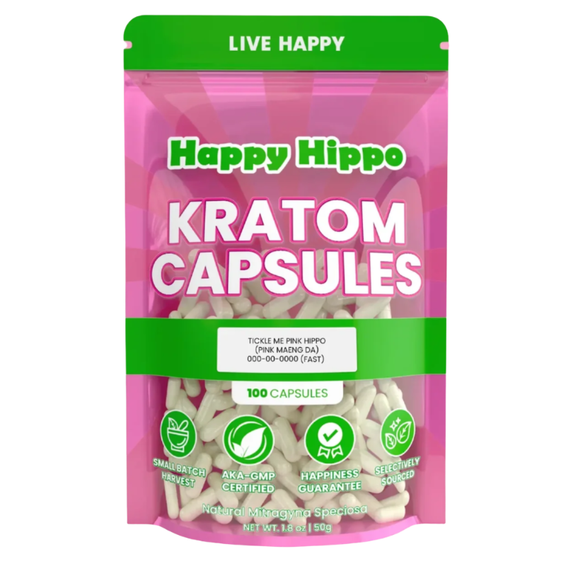 Happy Hippo Kratom Capsules 100ct - Maeng Da Pink