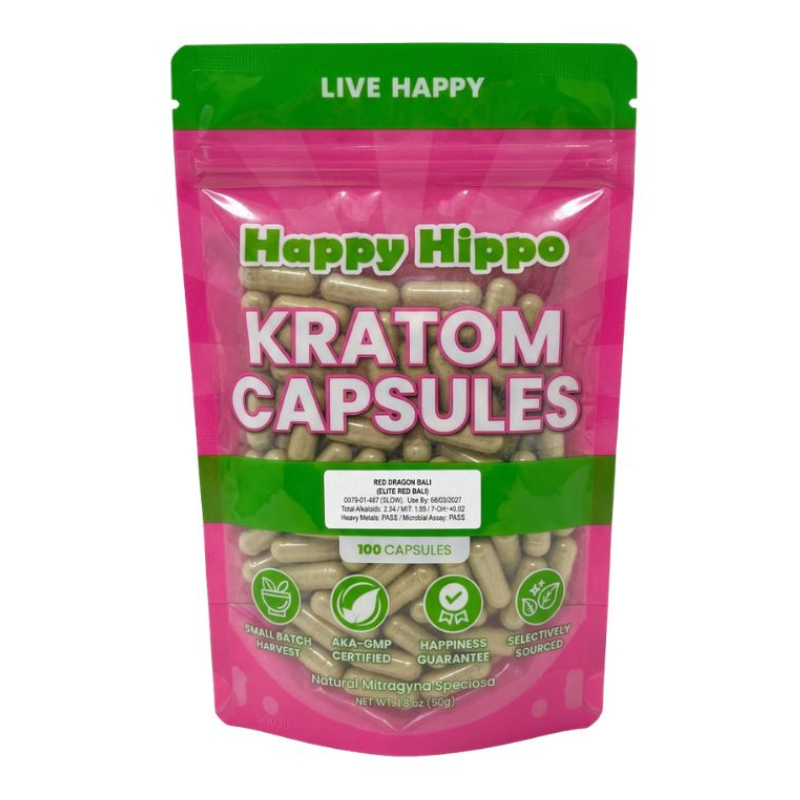 Happy Hippo Kratom Capsules 100ct - Red Dragon Bali