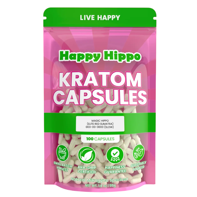 Happy Hippo Kratom Capsules 100ct - Sumatra Red Vein