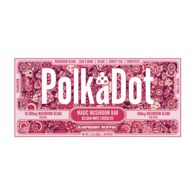 Polka Dot Magic Mushroom Blend Chocolate Bar - Raspberry Muffin